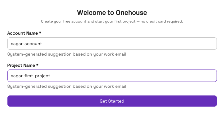 Create project dialog